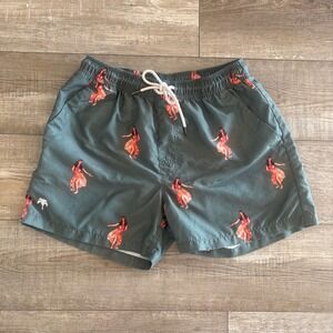 OAS Swim Trunks Mens Large Green Hula Girl Print Fast Drying Mesh Lined Shorts